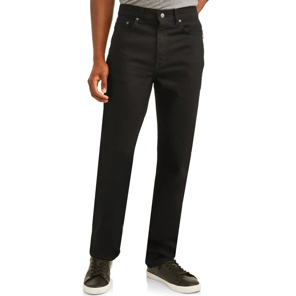 NWT George Mens Jeans Sz 36x32 Black Regular Fit Straight Leg Denim Smart Cotton